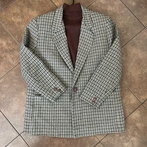 Checked Blazer with Brown Knit Top